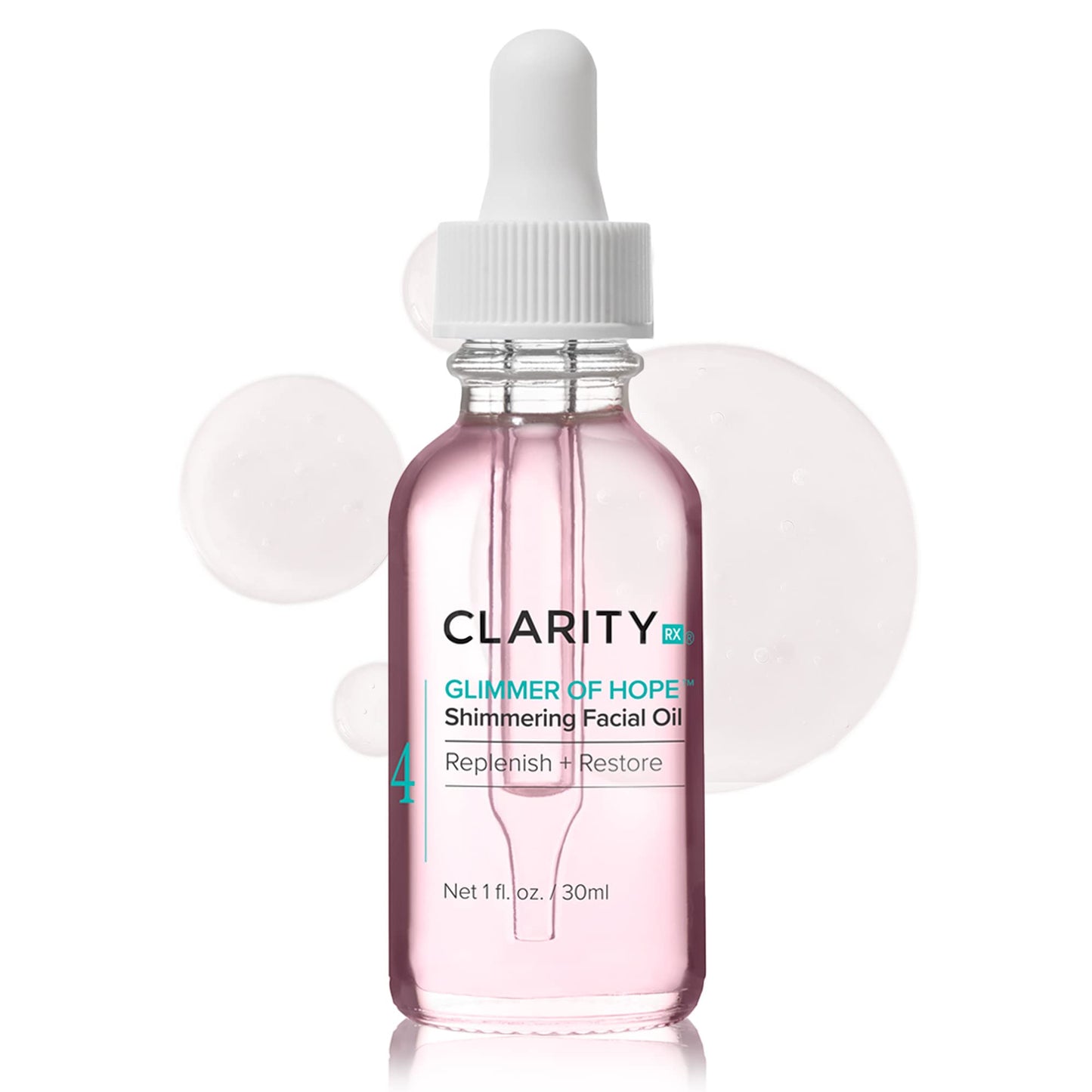 ClarityRx Glimmer of Hope Shimmering Restorative Face Oil, Natural Plant-Based Moisturizing Facial Treatment with Coconut, Rose & Jojoba for Dry & Aging Skin (1 fl oz)