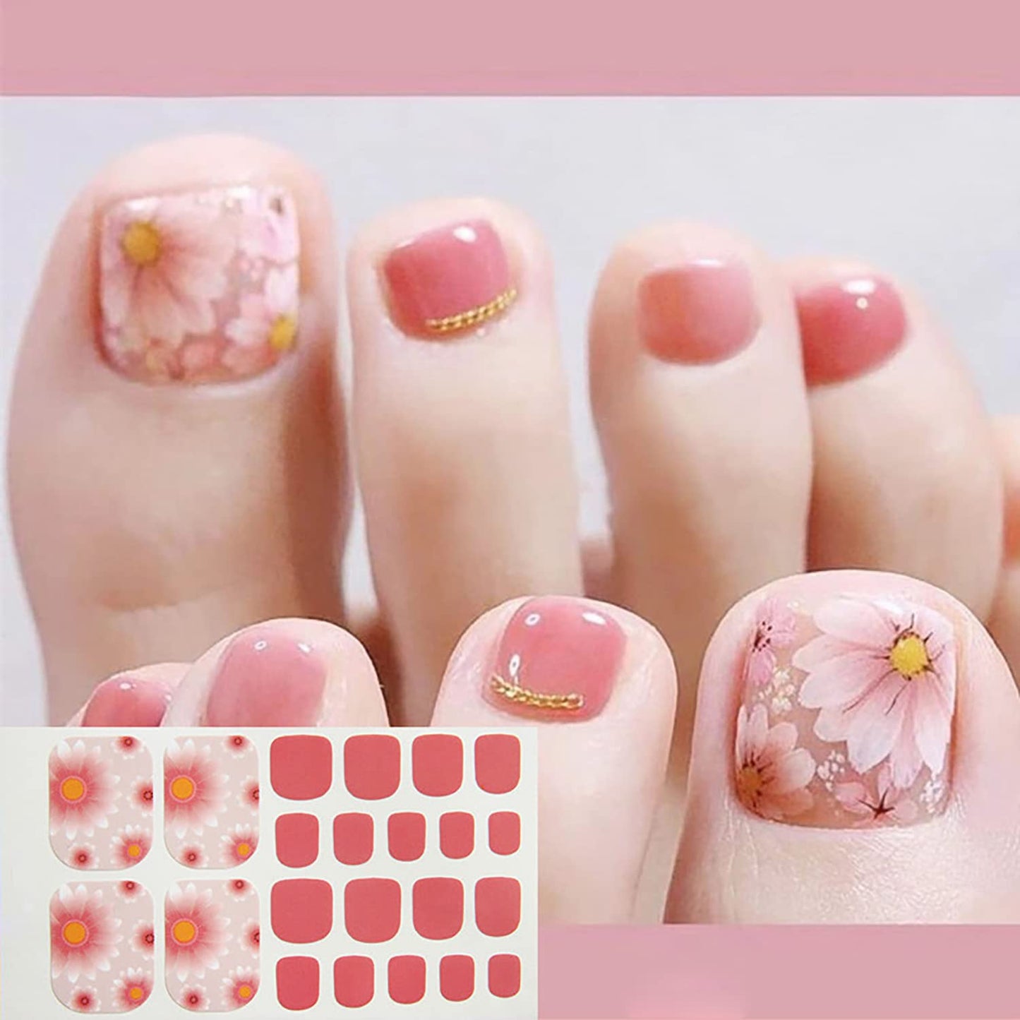 DANNEASY 20 Sheets Toe Nail Stickers Toenail Polish Strips Nail Wraps for Women Self Adhesive Toes Nail Polish Stickers Gel Nail Strips Toenails Manicure Sticker Nail Art Accessories with Nail File