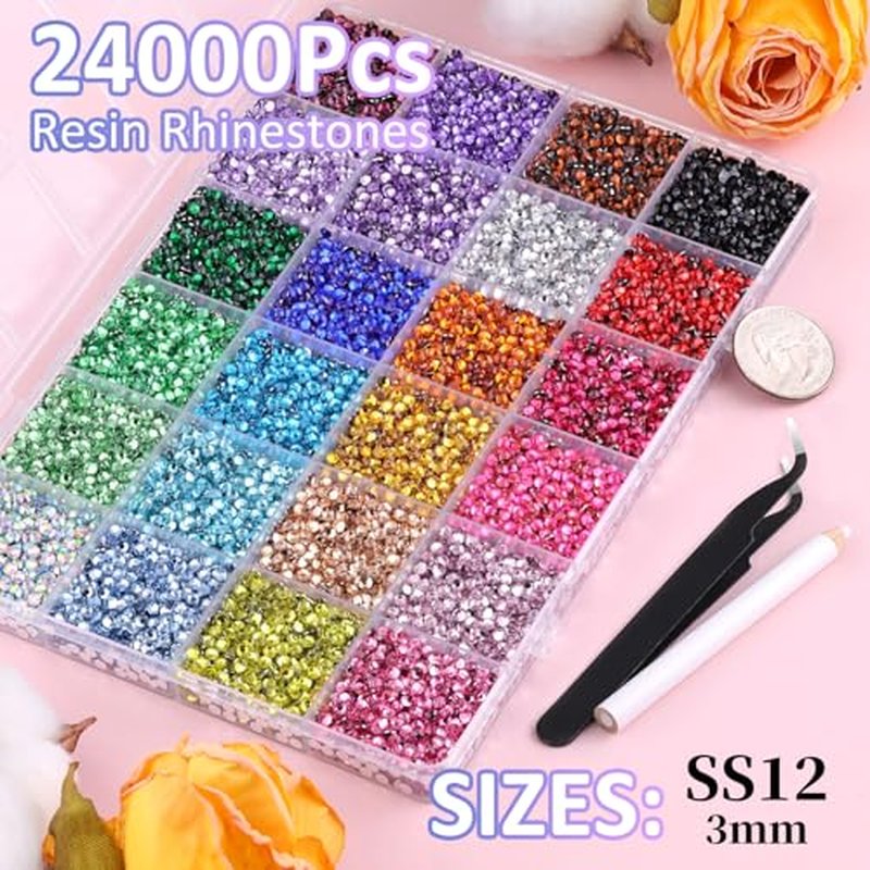 24000Pcs 3mm Resin Rhinestones Kit with Glue & Tweezers