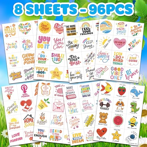 96 PCS Motivational Temporary Tattoos for Kids | Party Favors