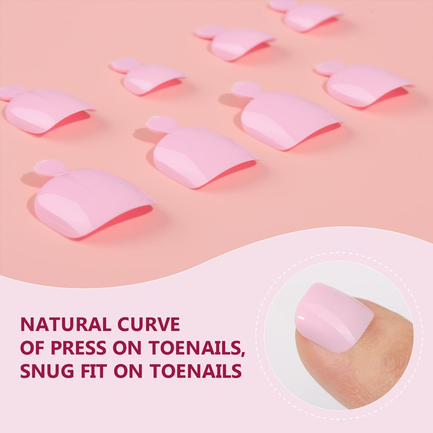 Makartt Press On Nails Short, Fake Nail with Glue, 24 PCS Glossy Pink Press on Toenails for women Acrylic Toenails Natural Fit with Nail Glue Stick Adhesive Tabs Nail File Manicure for Home Salon