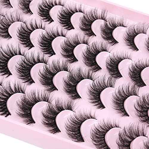 JIMIRE False Eyelashes Natural Fluffy Wispy Faux Mink Lashes 5D 14mm-18mm 5 Styles Mixed Lashes for Small Eyes Natural Look Fake Eyelashes 20 Pairs Multipack