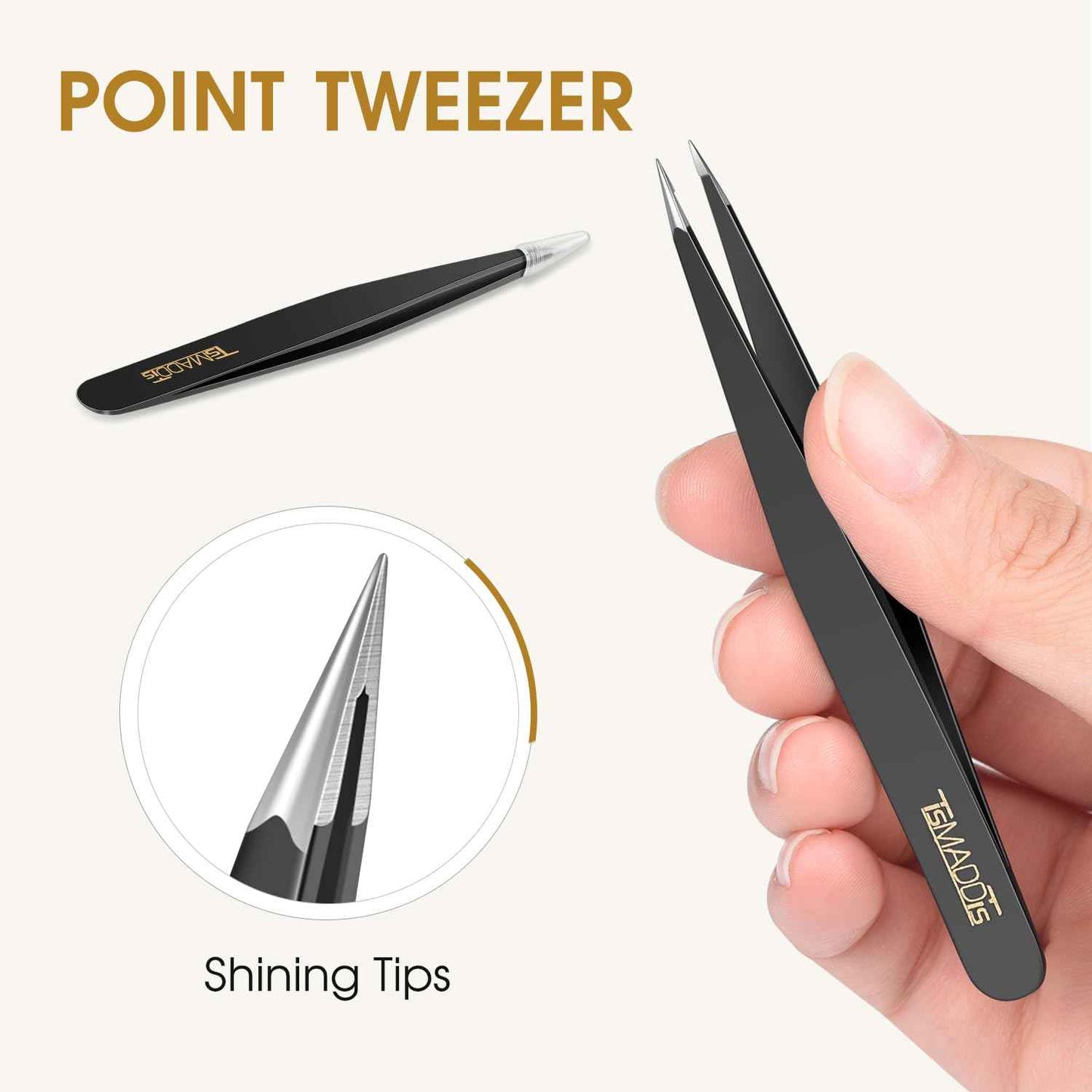 TsMADDTs Slant and Point Tip Tweezers for Women and Men, 2-Pack Professional Stainless Steel Precision Tweezers for Eyebrows, Facial Hair, Ingrown Hair Removal
