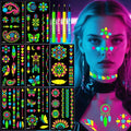 Glow in the Dark UV Neon Face & Body Markers with Stencils for Parties