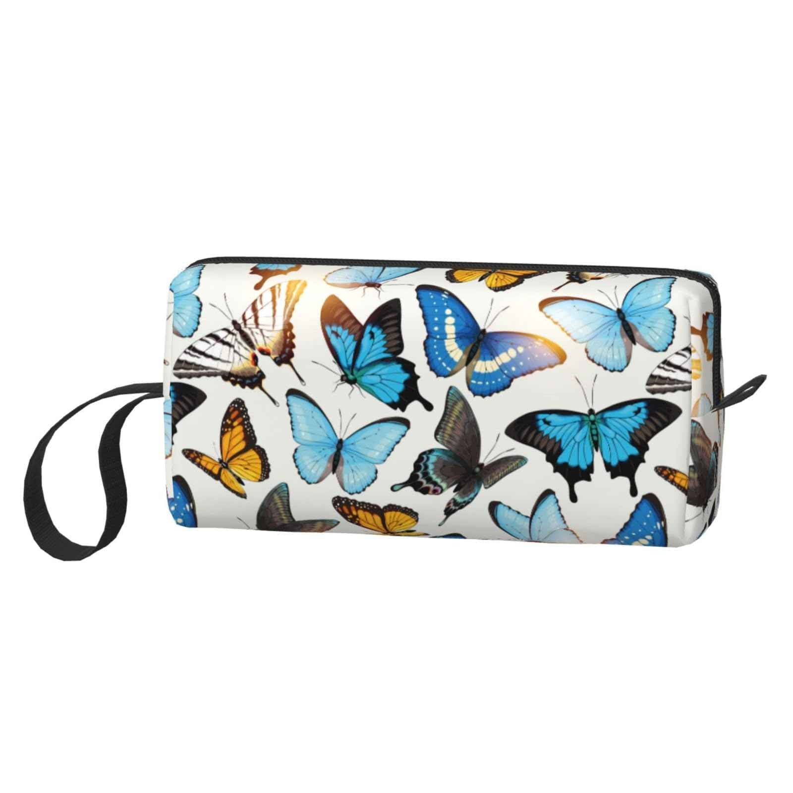 JKJOJIA Stylish Butterfly Makeup Bag Organizer Small Cosmetic Bags Portable Travel Toiletry Bag With Handle Simple Accessories Storage Zipper Pouch For Women Girl