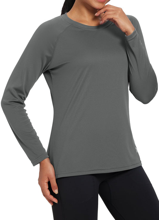 BALEAF Women's Workout Tops Long Sleeve Running Shirts Quick Dry Moisture Wicking Athletic T-Shirts for Exercise Gym Sports Yoga Charcoal Gray Size XS