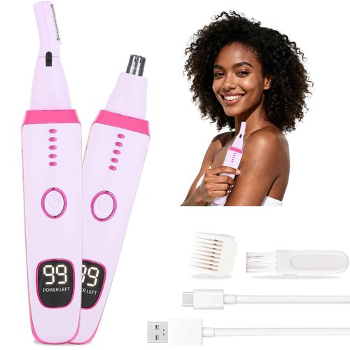 Beanify 2 in 1 Nose and Ear Hair Trimmer with LED Display, Rechargeable Electric Nasal Hair Clipper for Men & Women, Eyebrow & Facial Hair Removal with Dual-Edge Blades, Easy to Clean