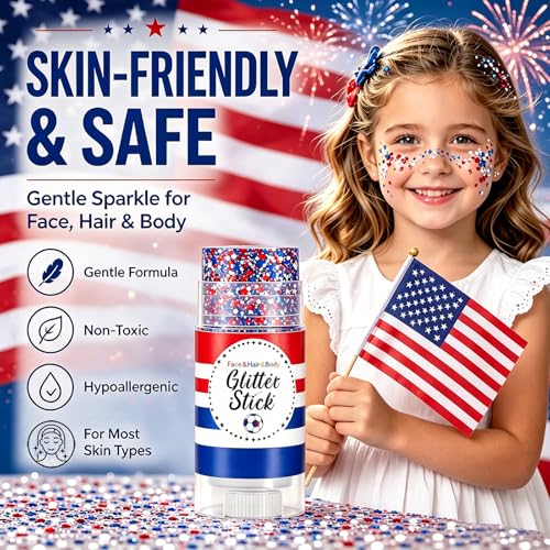 Patriotic Red White Blue Glitter Stick - 4th of July Makeup