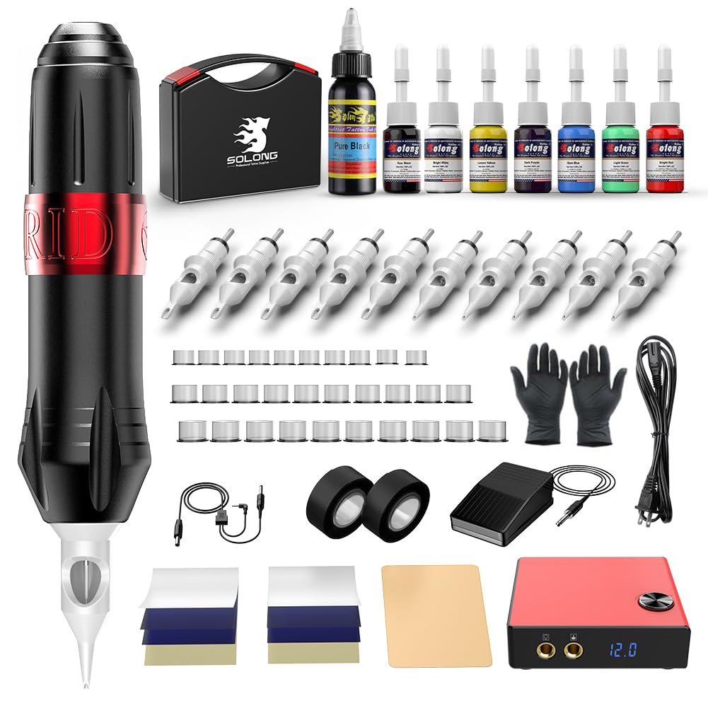 Tattoo Kit,Solong Professional Tattoo Gun Kit for Beginners Rotary Tattoo Machine with Carry Case…