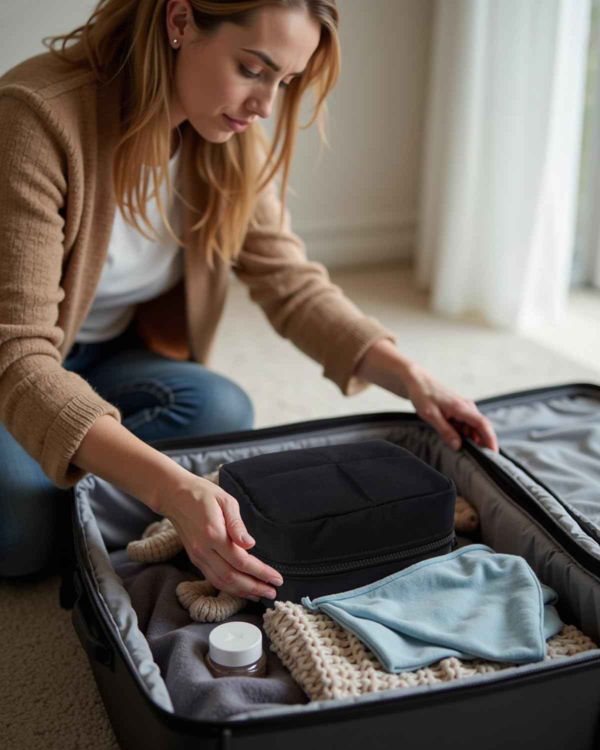 LETGO Puffy Makeup Bag for Purse Quilted Makeup Bag Cosmetic Bag, Puffer Make Up Organizer Bags Zipper Pouch, Travel Toiletry Bag for Women Girls (Black)