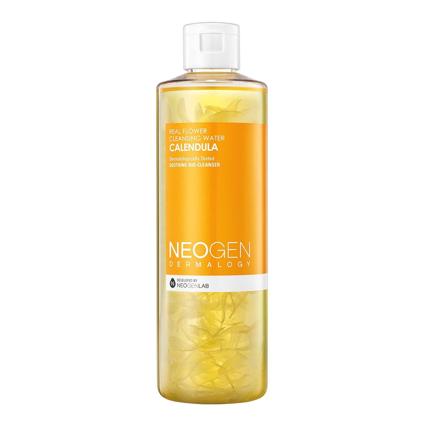 Neogen Real Flower Cleansing Water, Calendula, 9.9 Fl Oz (300ml) - Soothing Makeup Remover with Real Calendula Petals & Apple Mint & Centella Asiatica for Sensitive Skin - Korean Skin Care