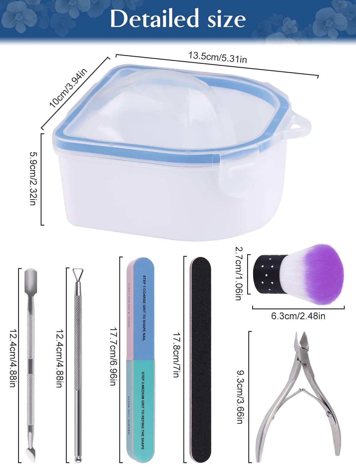 8PCS Nail Soaking Bowl Lorvain Nail Soak Tray with 6PCS Nail Polish Remover Tools Manicure Bowls with Cuticle Peeler Pusher Cutter and Nail Files Professional Nail Art Spa Tools for Salon Home (Blue)