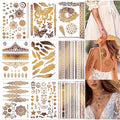Gold Temporary Tattoos - 9 Sheets, 110+ Metallic Designs