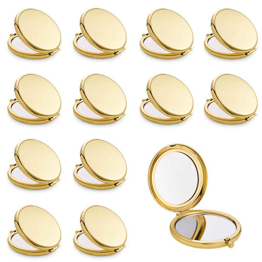 QUSTGO Compact Mirror, Pocket Travel Makeup Mirror for Purse, Metal Round Shell, 2-Sided 1X/2X Magnifying, Portable, Folding, Handheld, Gold, 12 Pack