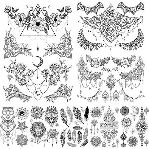 Waterproof Temporary Chest Tattoos for Women - 8 Sheets
