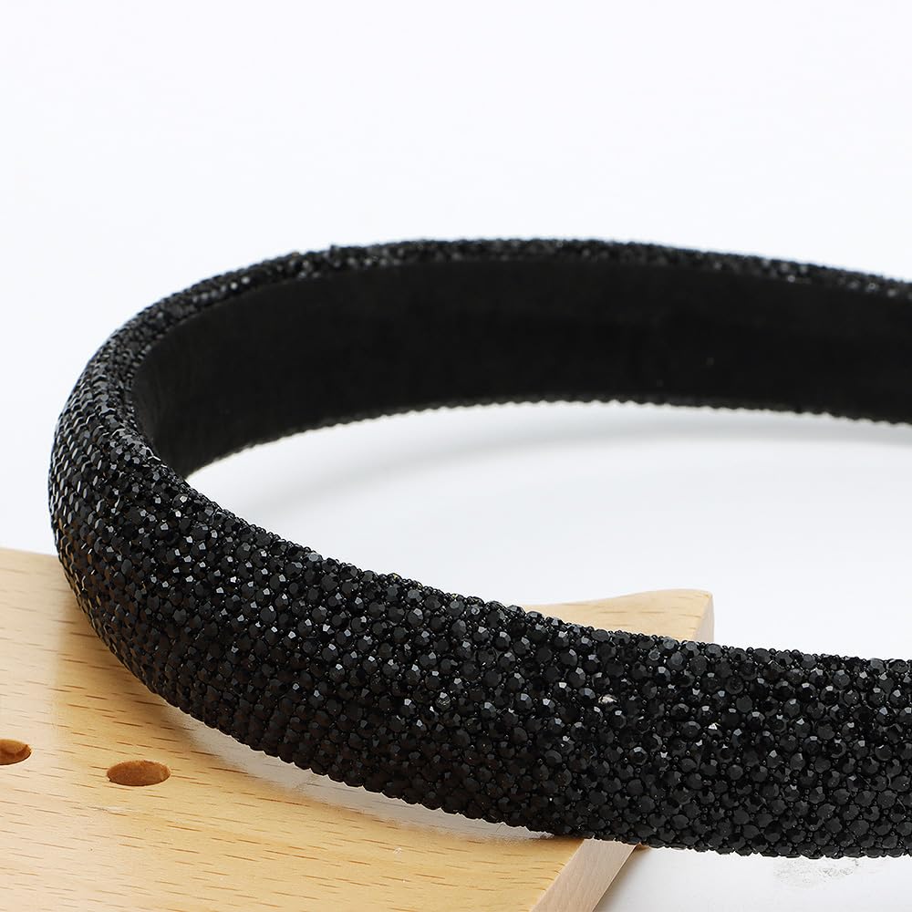 FASOTY Rhinestone Headband Women Girls Fashion Handmade Headband Black Crystal Diamond Bling Headbands Sparkly Glitter Beaded Jeweled Hairband Hair Accessories