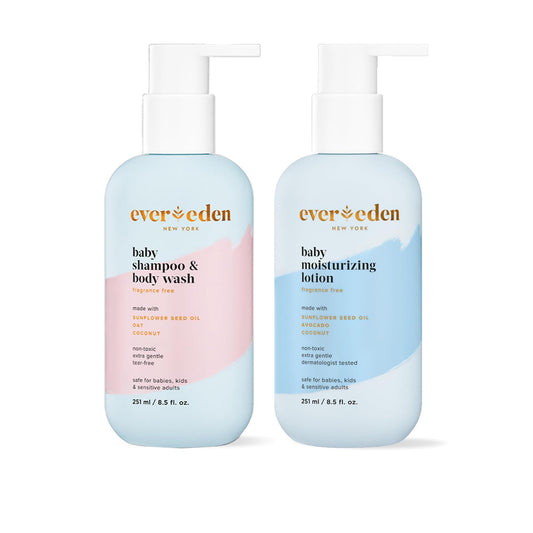 Evereden Baby Bathtime Duo | Baby Shampoo and Body Wash & Fragrance Free Baby Moisturizing Lotion, 8.5 fl oz | 2 Item Bundle Set | Clean and Unscented Baby Care