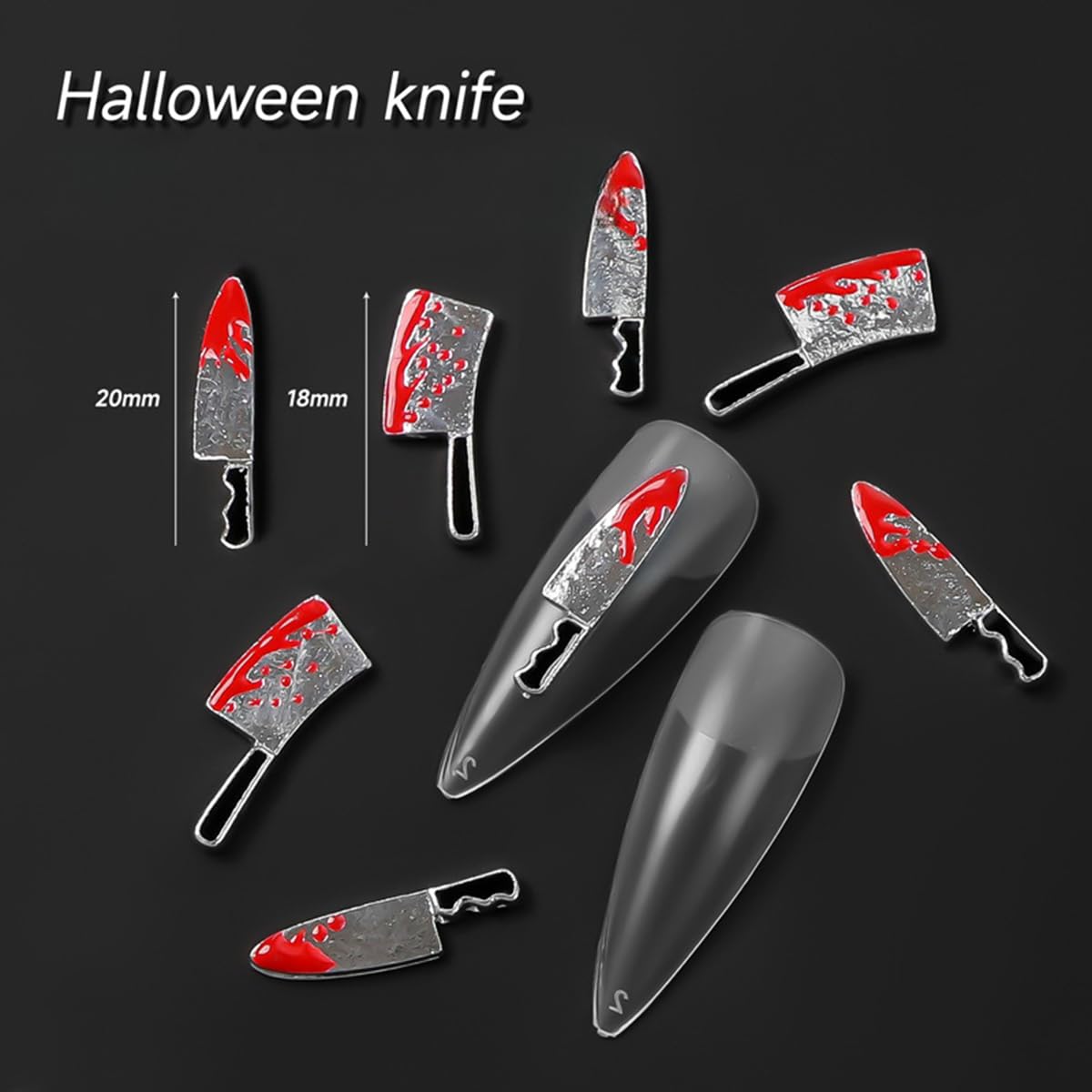 Halloween Nail Charms Blood Knife Nail Art Charms 3D Metal Alloy Halloween Charms for Nails Gothic Knife Punk 3D Weapon Charms DIY Nail Jewelry Halloween Nail Art Decoration Accessories for Women