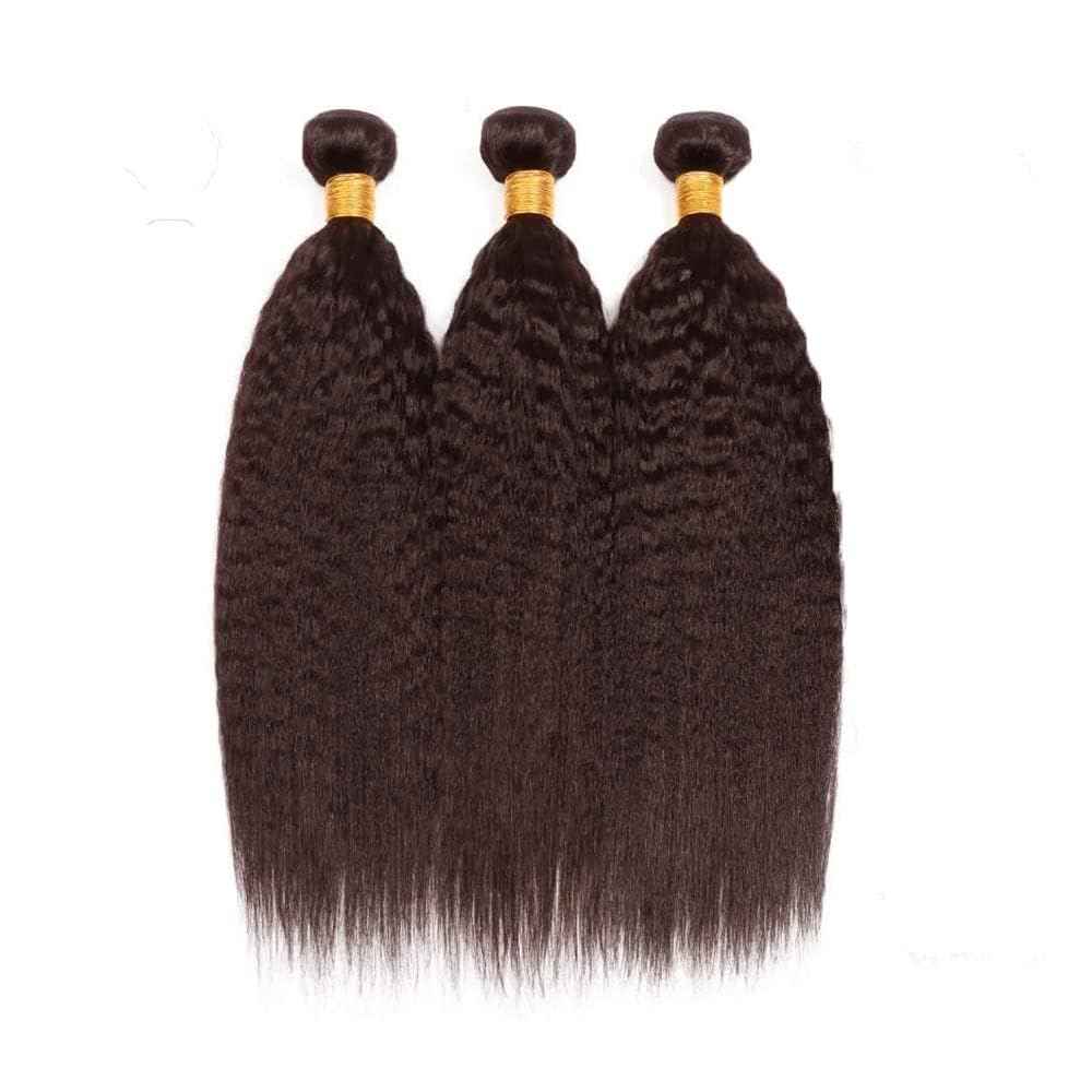Aikebi Brazilian Human Hair Bundles 8 10 12 Inch Chocolate Brown Color 4 Kinky Yaki Bundles Human Hair 11A Unprocessed Brazilian Soft Quick Weave Soft Sewn In Hair for Black Women