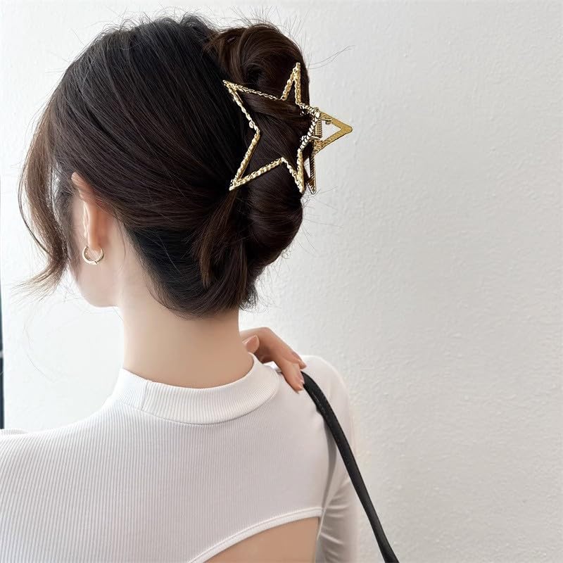 Metal Gold Star-Shape Claw Hair Clips for Thick or Thin Hair - Nonslip Sparkly Hairpins for Women and Girls, Hair Grab Accessories (1Pcs)