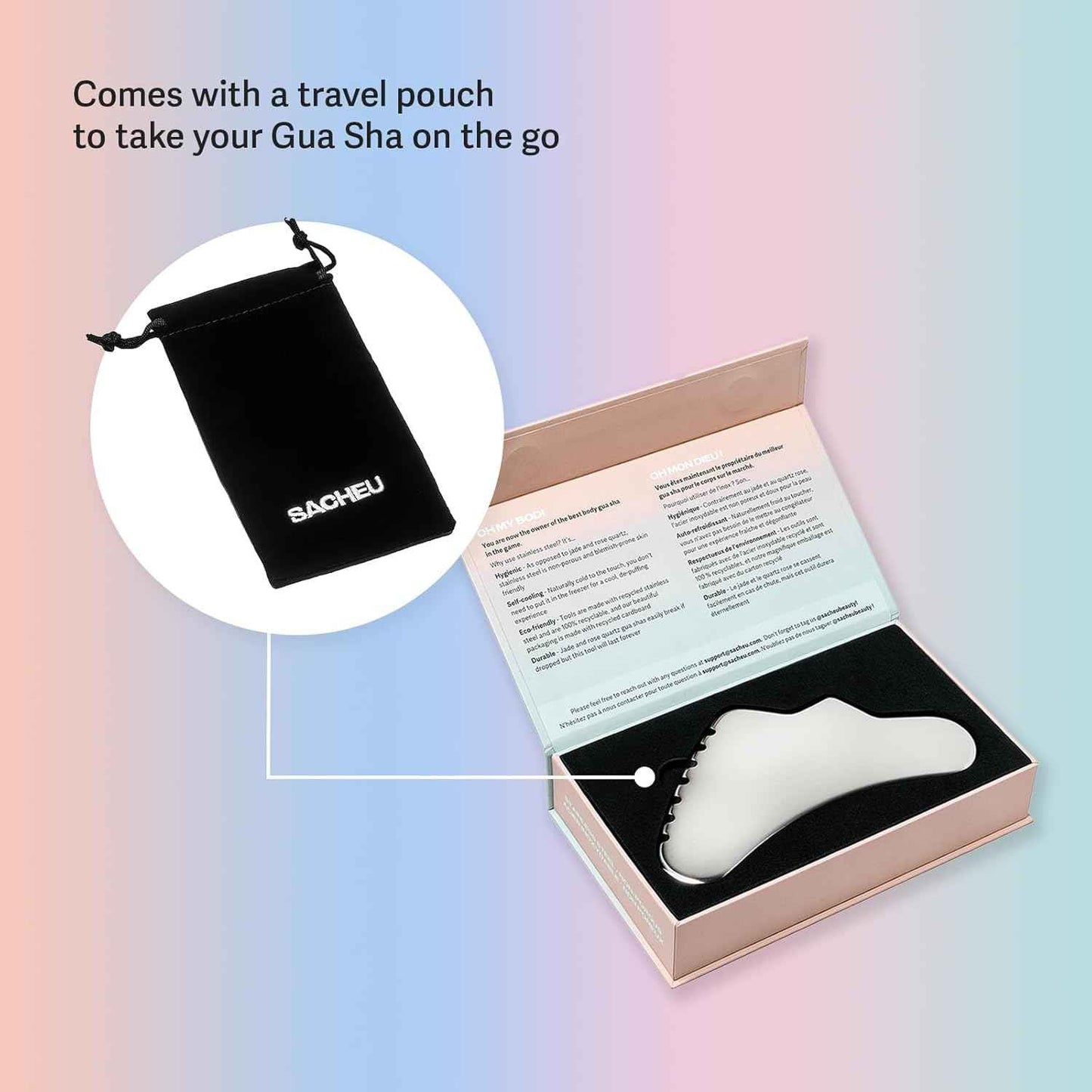 Sacheu Stainless Steel Body Gua Sha Tool for Face — Muscle Scraper Fascia Massage Tools for Deep Tissue and Plantar Fasciitis, Durable Body Sculpting Metal Gua Sha with Travel Pouch