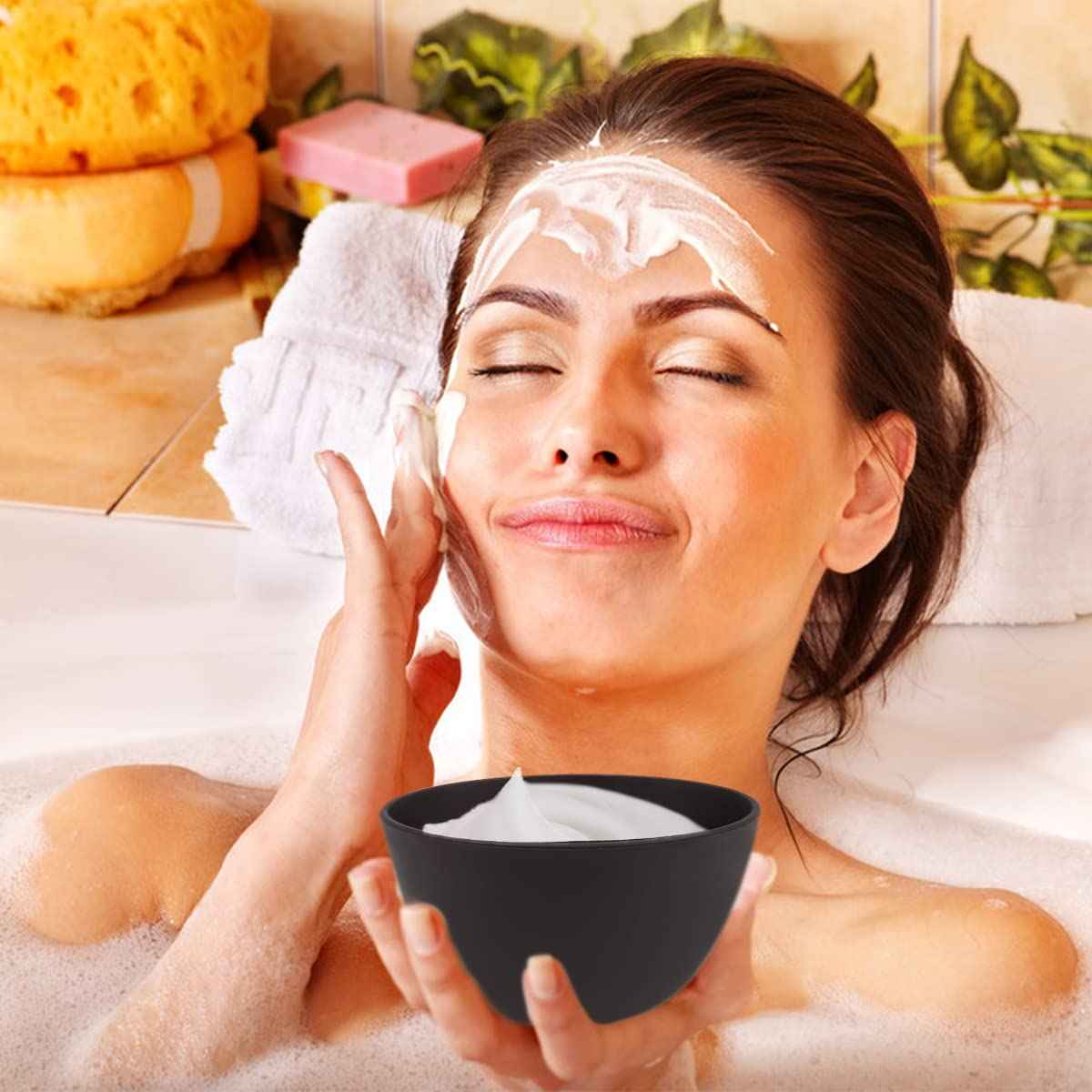 FERCAISH 4Pcs Diy Face Mask Mixing Bowl, Microwavable Silicone Facial Mud Bowl Cosmetic Beauty Tool for Home Salon(Black)