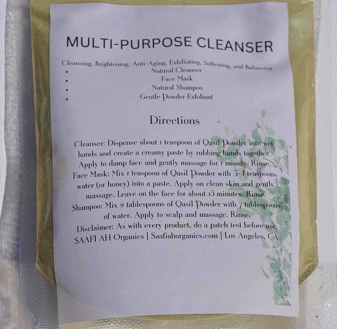 SAAFI AH ORGANICS Qasil Powder Natural Leaf Powder, exfoliates, detoxifies, Helps with clogged pores and Blemishes. soap,Used as a Shampoo. (Large 5 oz)