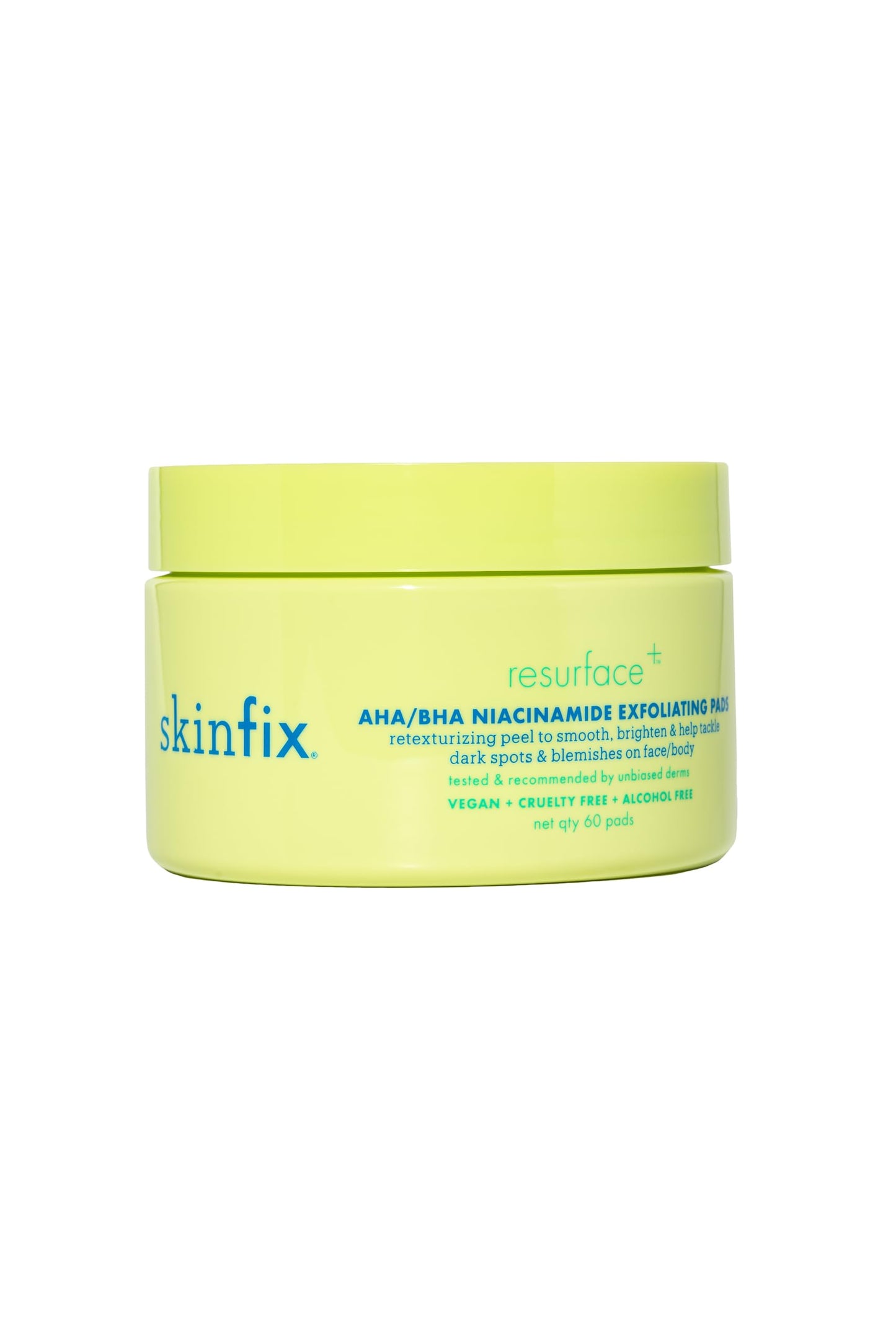 Skinfix Resurface+ AHA/BHA Niacinamide Exfoliating Pads: 2% Salicylic Acid (BHA) + AHAs & Niacinamide to Target Rough Texture, Spots, Fine Lines & Acne-Prone Skin, 60 Pads