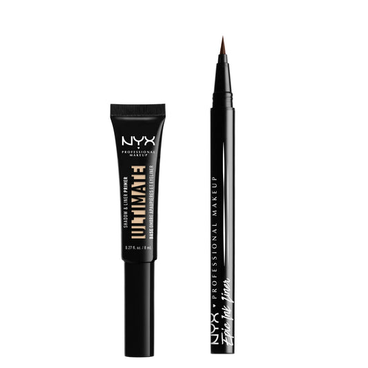 NYX PROFESSIONAL MAKEUP Ultimate Shadow & Liner Primer, Medium + Epic Ink Liner, Black (2-Pack Bundle)