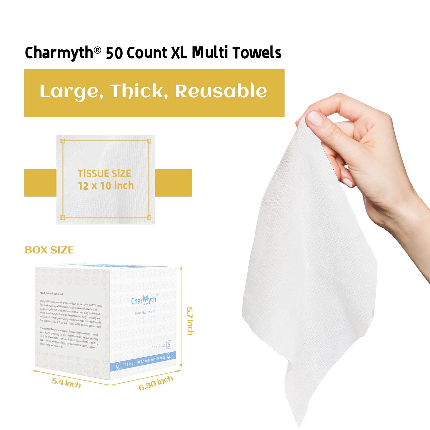 Charmyth Disposable Face Towel, Clean Face Tissue Skin Towel XL, Extra Thick Soft Disposable Makeup Remover Dry Wipes, Organic Cruelty Free and Degradable Clean Towel for Sensitive Skin