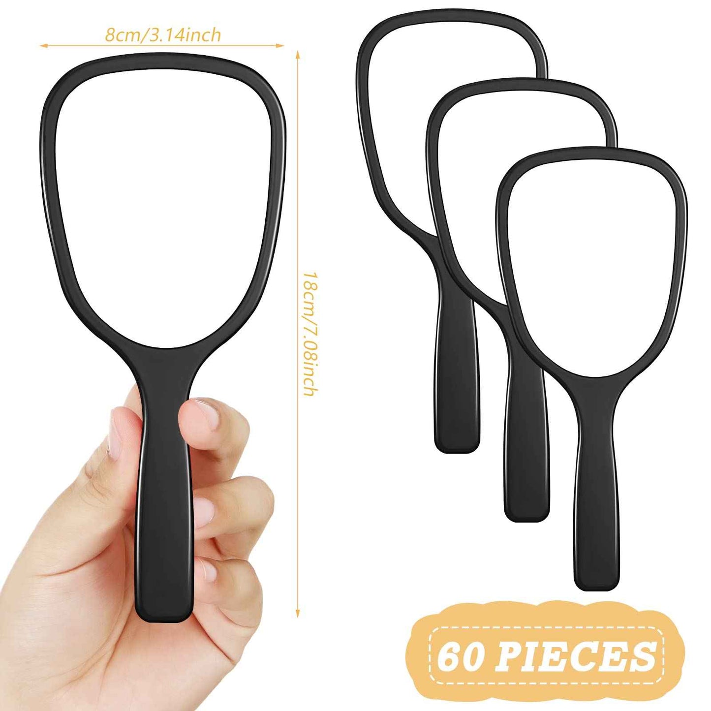 Namalu 60 Pcs 7.08 x 3.14 Inch Hand Handheld Mirror with Handle Plastic Compact Travel Makeup Cosmetic Mirror Small Personal Portable Hand Held Mirror for Home Vanity Camping (Black)