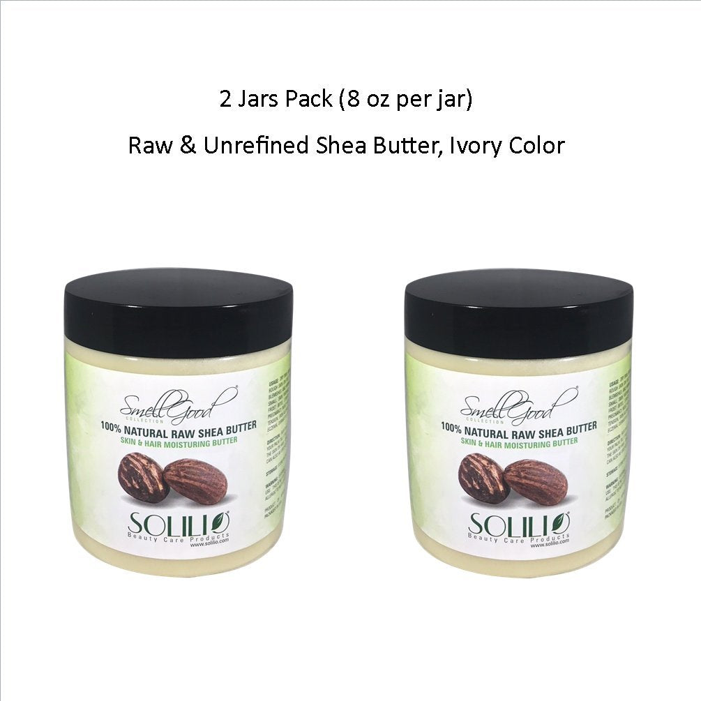 SmellGood - Pure Unrefined Shea Butter, totally natural and organic, ivory color, packed in 8OZ Jar, 2 Units