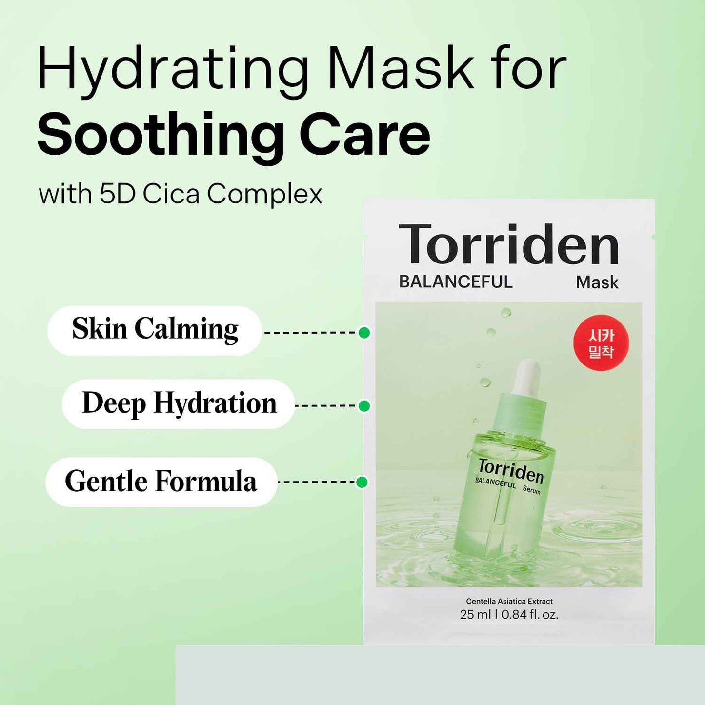 Torriden BALANCEFUL Cica Facial Masks (10 sheets) | Extra Soothing Care | 5D CICA, Hydrolyzed Hyaluronic Acid, Panthenol | Korean Face Mask
