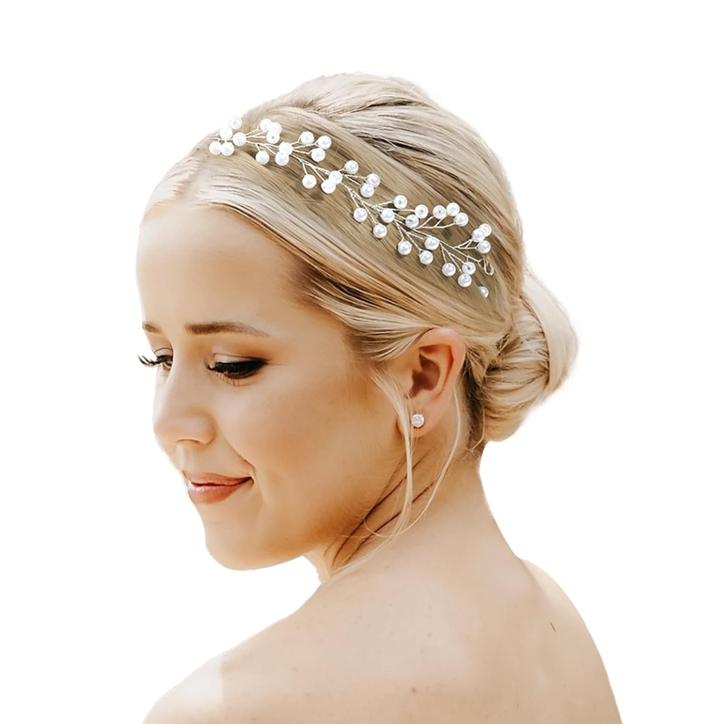 VOBOBE Pearl Bridal Headpiece for Wedding, Bridal Hair Accessories Bridal Silver VineHeadband Hair Pieces for Bridesmaid Women Girls (Bridal Headpiece-B)