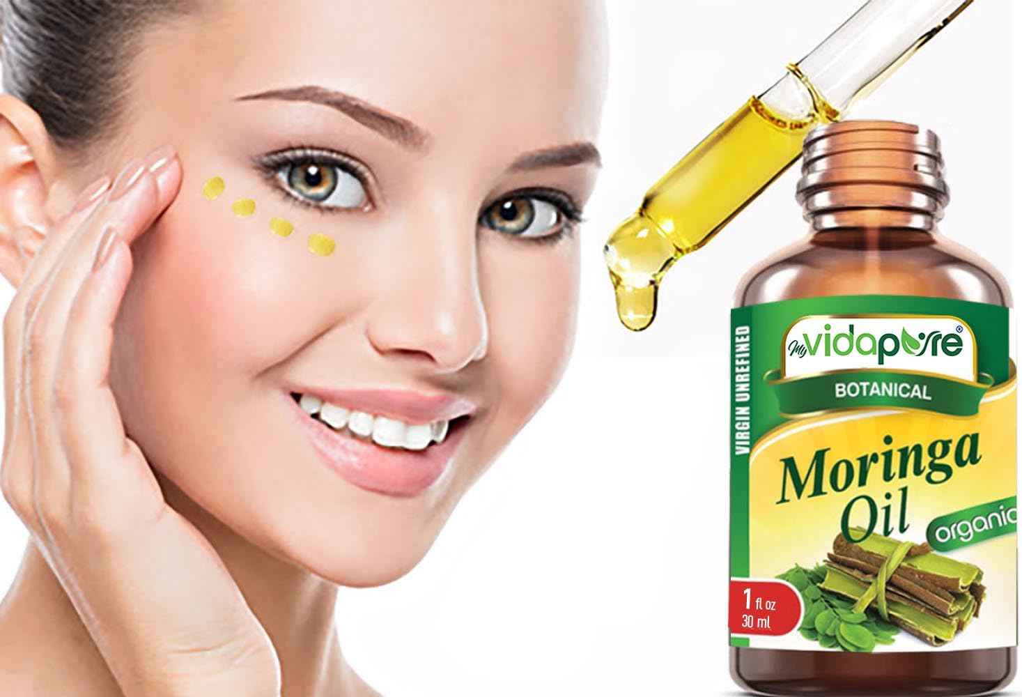 MYVIDAPURE Organic MORINGA OIL Moringa Oleifera Certified Organic 100% Natural Pure Virgin Unrefined for Face, Skin, Body, Hair, Lip, Nails Anti-Aging, Rich in Vitamin E (2 Fl Oz)