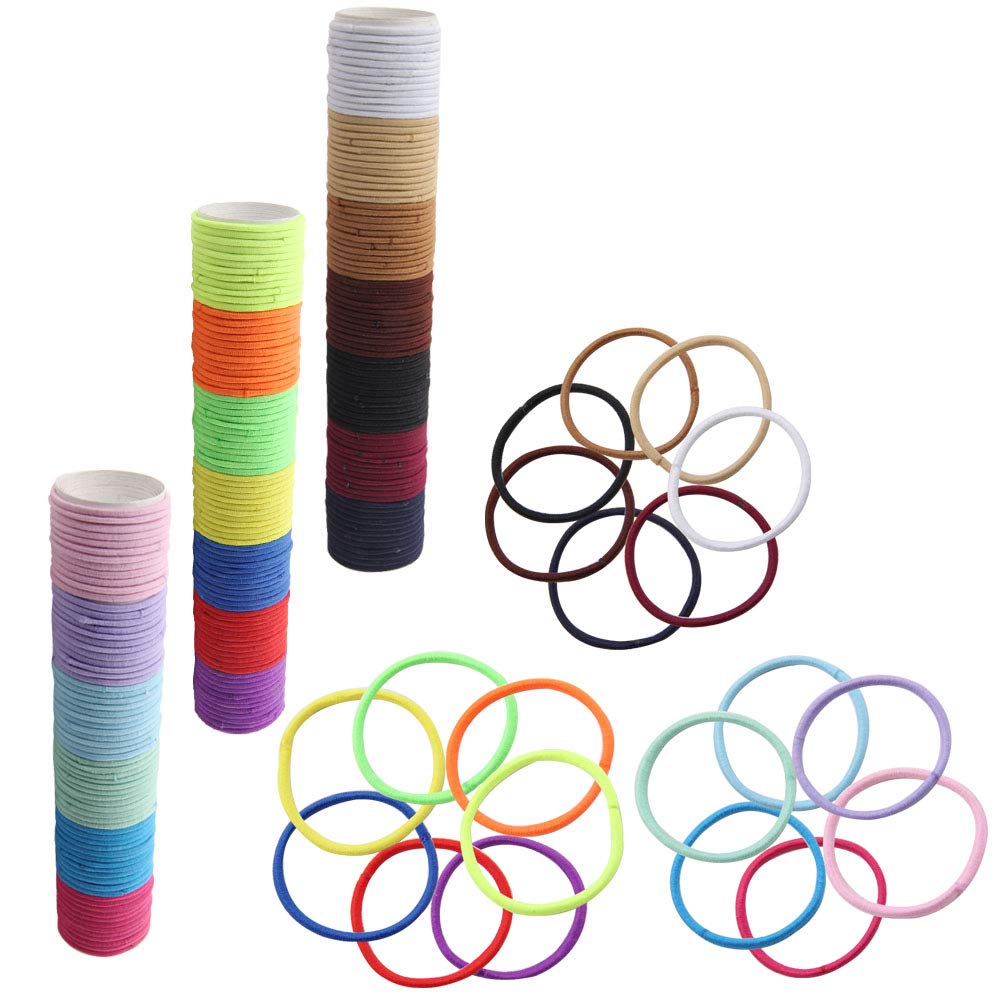 Strong Elastic Hair Ties – 240 Count 2mm, 3.5inch Length Rainbow No Metal Rubber Hair Bands, No Pull Ponytail holder, Great for Thin Curly Hair, Mother Daughter, Girls, Pets, Daily Wear