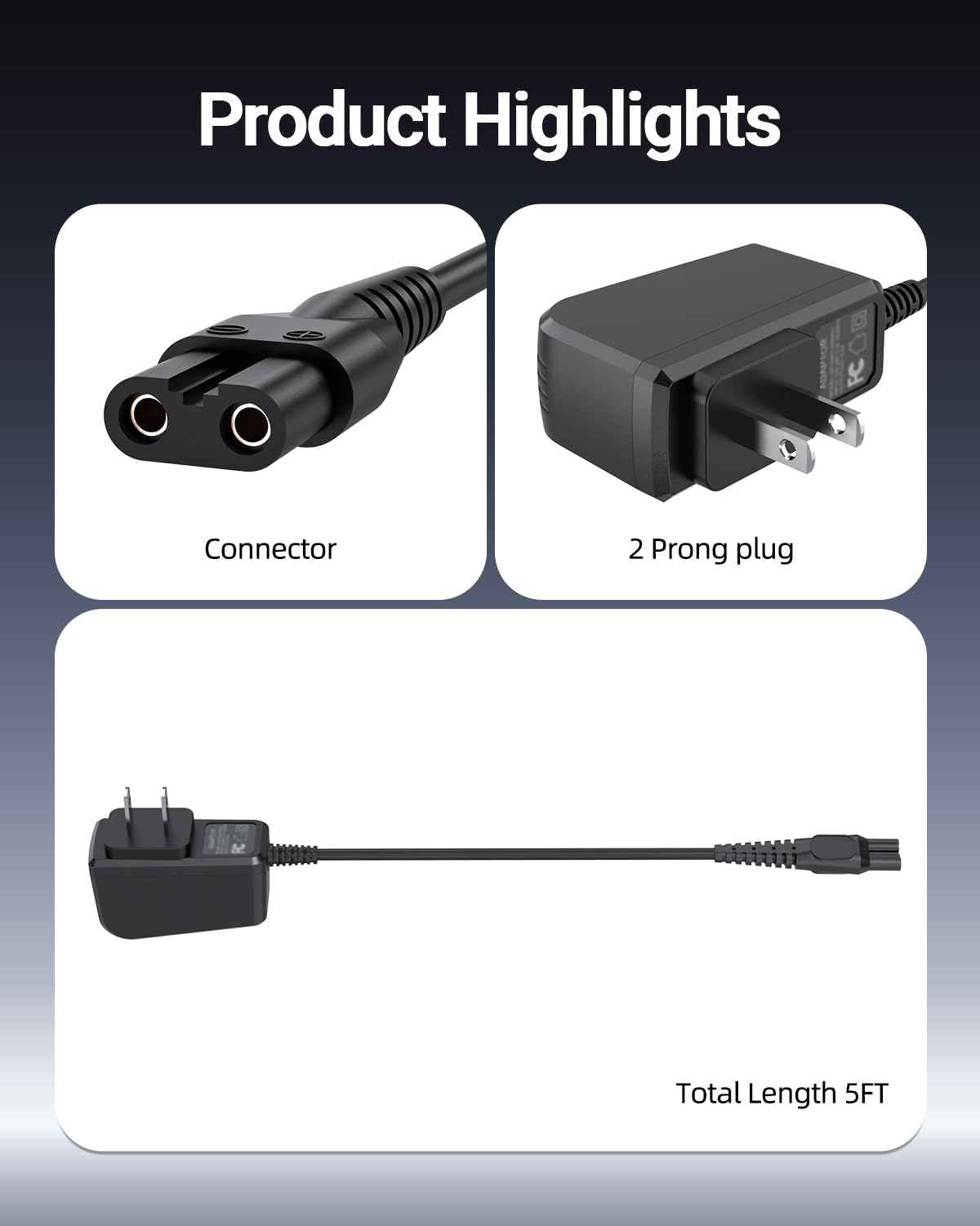 8V Power Cord Fit for Philips Norelco One Blade HQ850 QP2630 QP2530 Shaver Razor Trimmer Power Charging Adapter