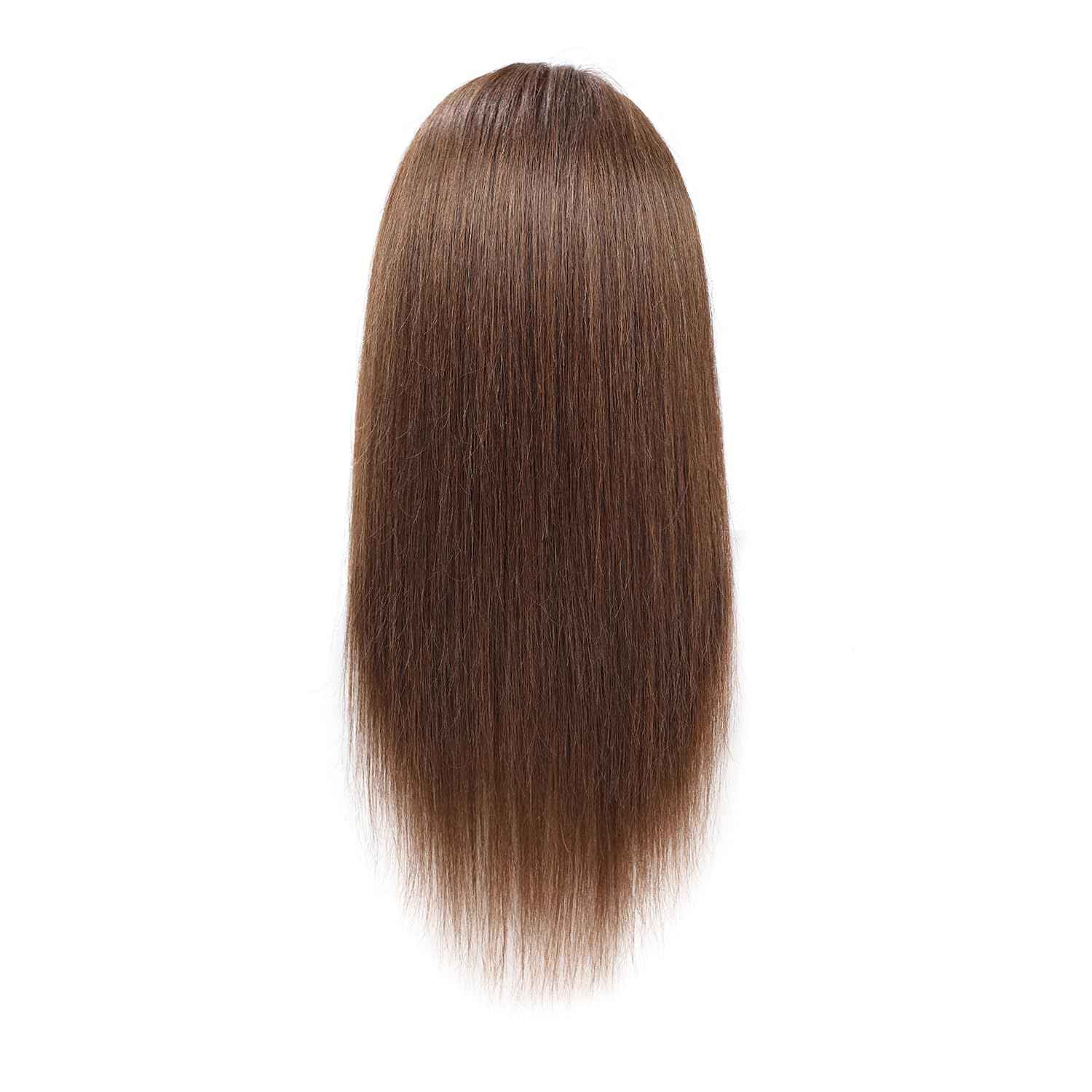 100% Human Real Hair Mannequin Head with 9 Tools and Clamp, Hairdressers' Practice Training Manikin Head and Cosmotology Doll Head for Hairstyling and Braid - Dark Brown