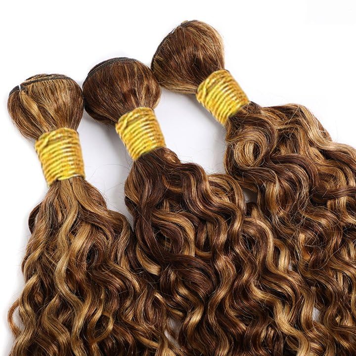 Honey Blonde P4/27 Water Wave Human Hair Bundles 26 28 30 Inch