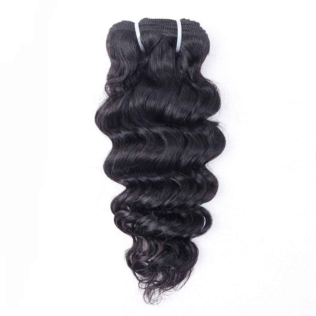 Deep Wave Bundles with Closure Brazilian Deep Curly Human Hair 3 Bundles with Closure(10 10 10+10) Middle Part 4x4 inch Lace Closure Wet and Wavy Natural Color 50g