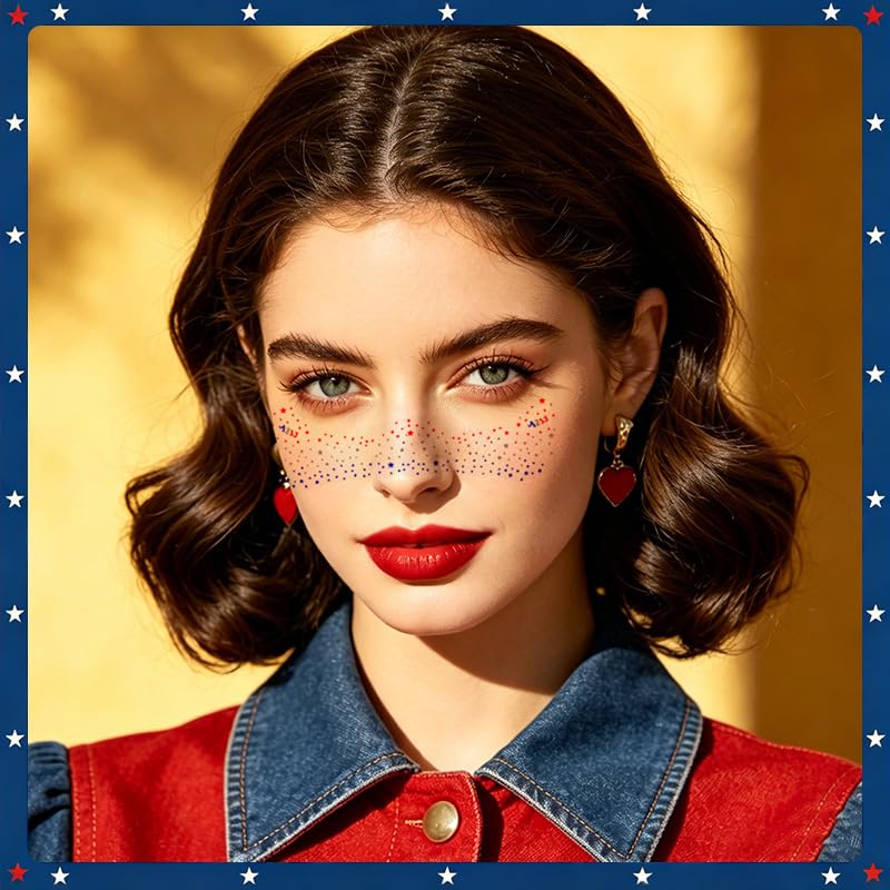 4th of July Glitter Star Face Tattoos, 3-Pack