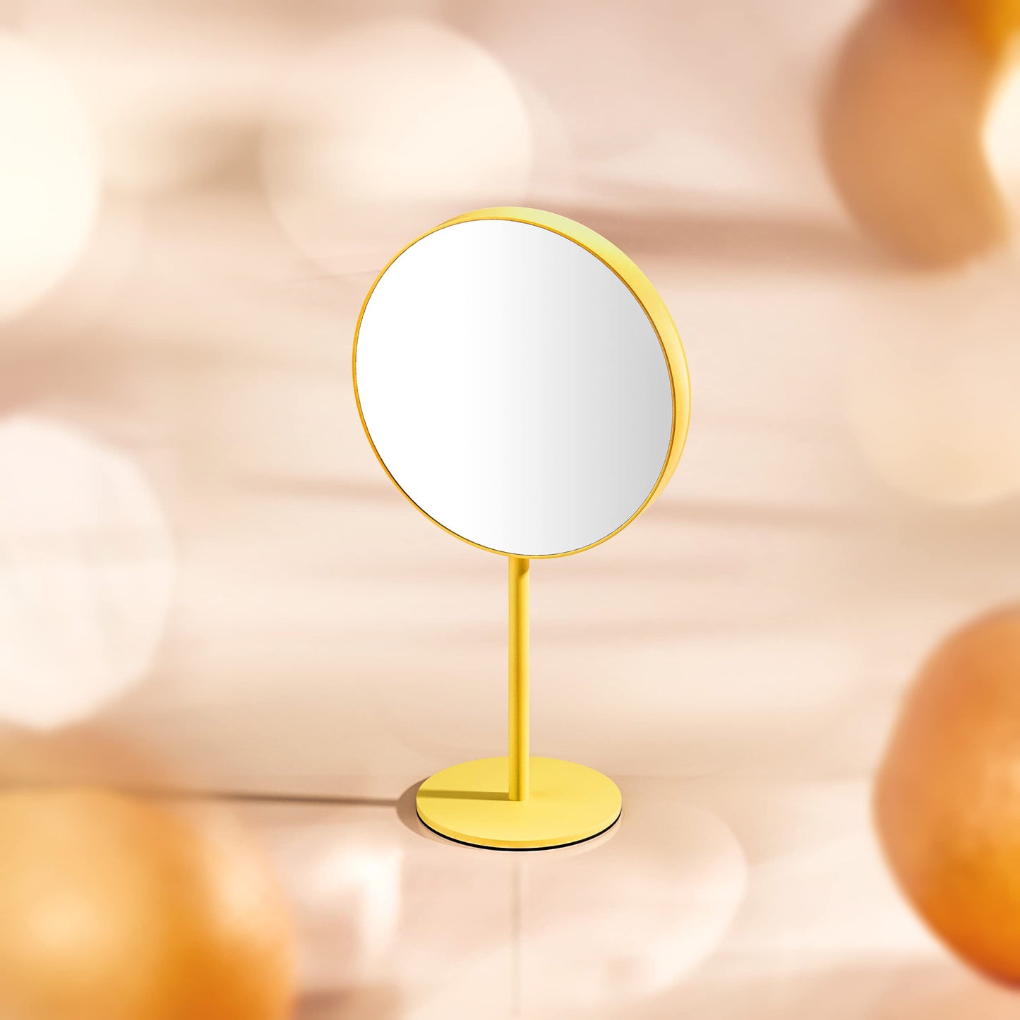Dual-Sided Magnifying Makeup Mirror, 6.5 Inch, 5X and 1X Magnification, Standing Vanity Mirror for Desk (Yellow, 6.5 Inches)