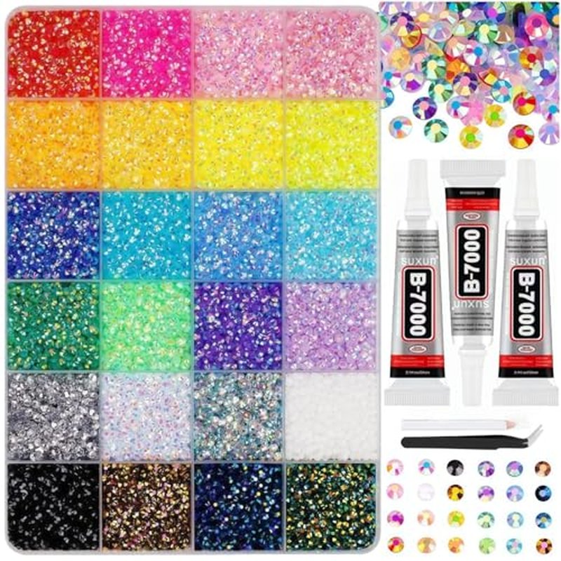 40000 AB Rhinestones Flatback Gems - 3mm Bedazzling Kit w/ B7000 Glue