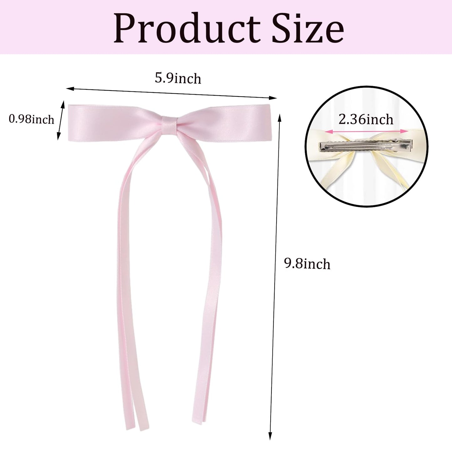 Bow Hair Clips for Women Long Tail Tassel Ribbon Bow Hair Barrettes Women Hair Accessories French Ballet Style 6 Pcs（Pink, Beige, Black, White, Blue, Green）