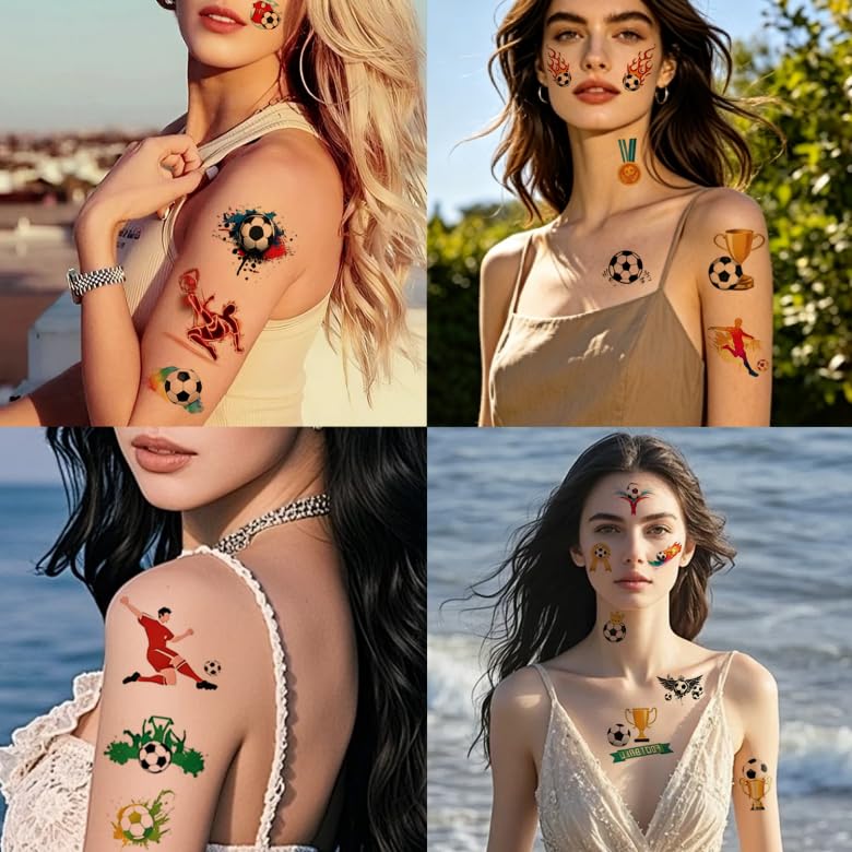 Soccer Temporary Tattoos - 10 Pack Watercolor Stickers, 73 Designs
