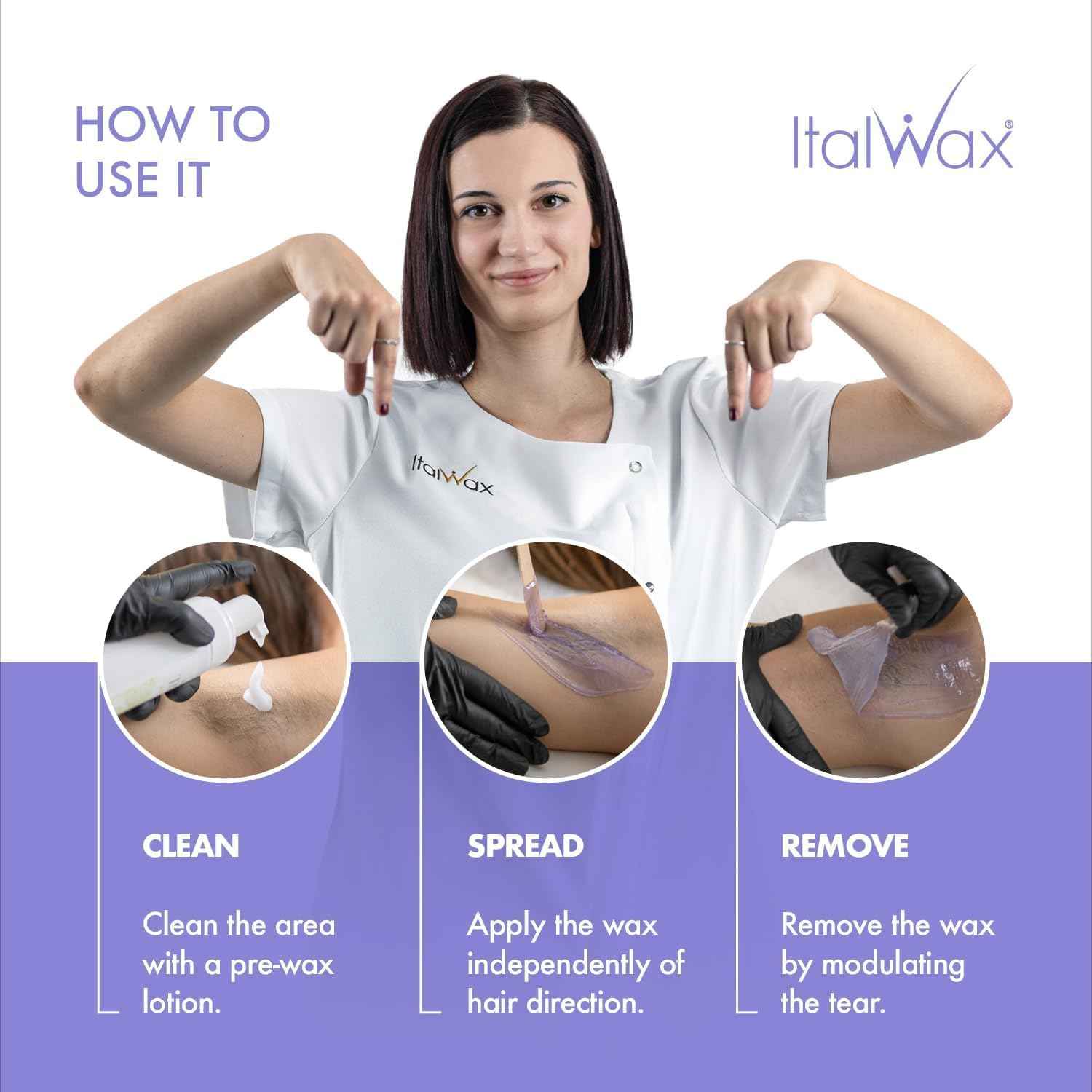 Italwax Top Line Orchid - 750g / 1.65lb - Hard wax beads for hair removal - Orchid fragrance - Synthetic formulation ideal for sensitive skins - Recommended for Bikini Area and Armpits