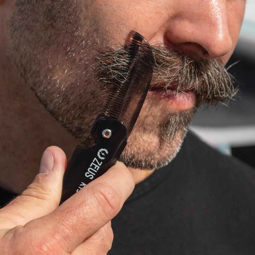 ZEUS Folding Mustache Comb for Men, Handmade Saw-Cut Pocket Comb for Men’s Beard & Moustache Grooming, Compact & Travel Friendly (Traditional) 3 PACK