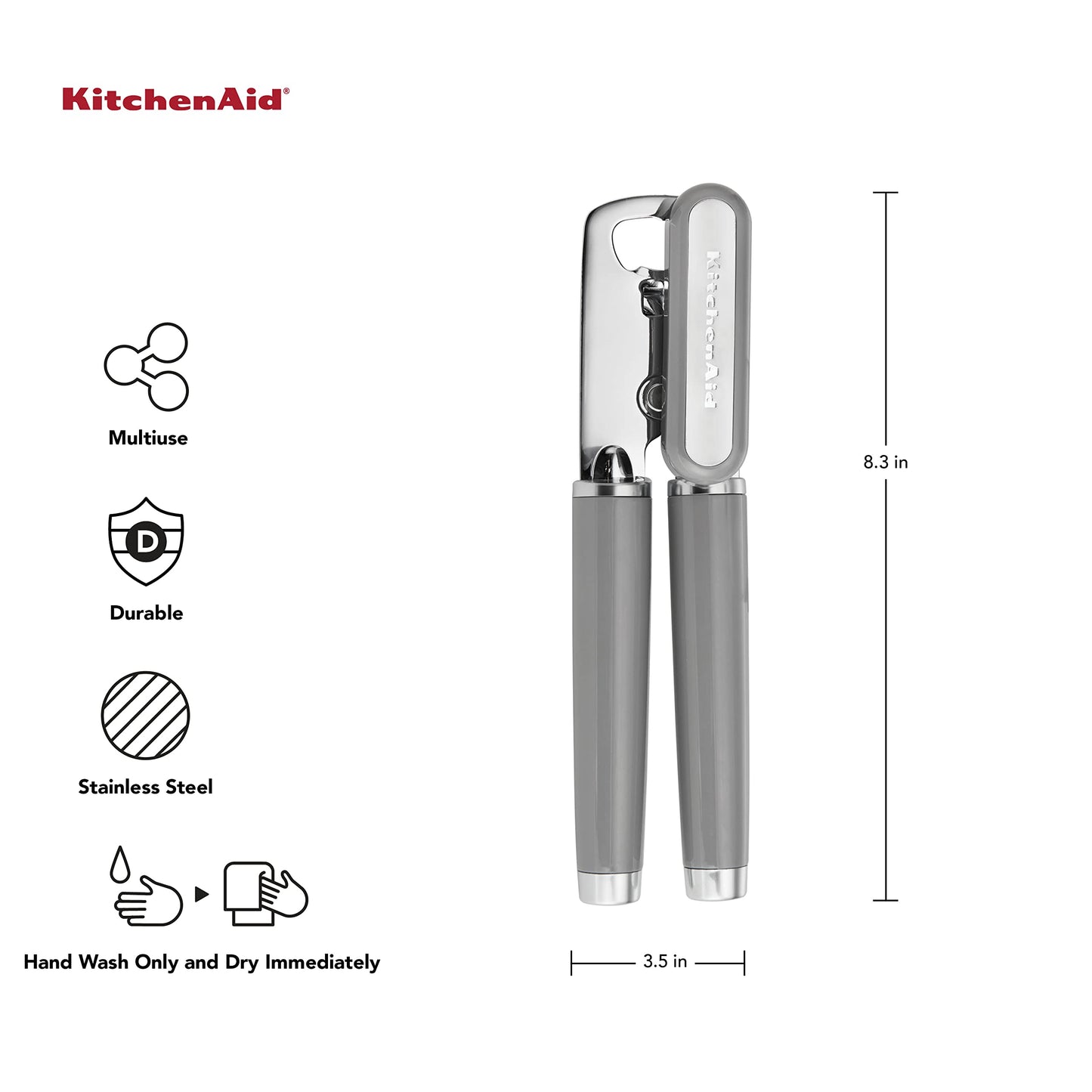 KitchenAid Classic Multifunction Can Opener / Bottle Opener, 8.34-Inch, Gray