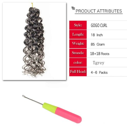 8 Packs Curly Crochet Hair GoGo Curl Crochet hair for Black Women Deep Wave Braiding hair,Synthetic Bohemian Crochet Braid Water Wave Crochet hair Extensions(Tgrey, 18inch)