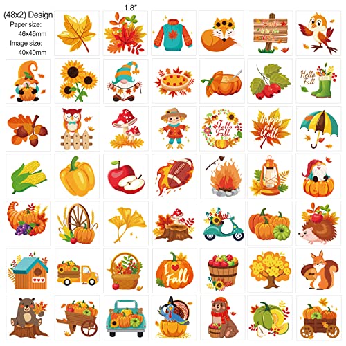 HOWAF 96 Pcs Thanksgiving Temporary Tattoos, 48 Fall Harvest Designs